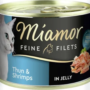 Schneller Versand Sparpaket 24 x 185 g Miamor Feine Filets Thun & Shrimps in Jelly Katzen Nassfutter